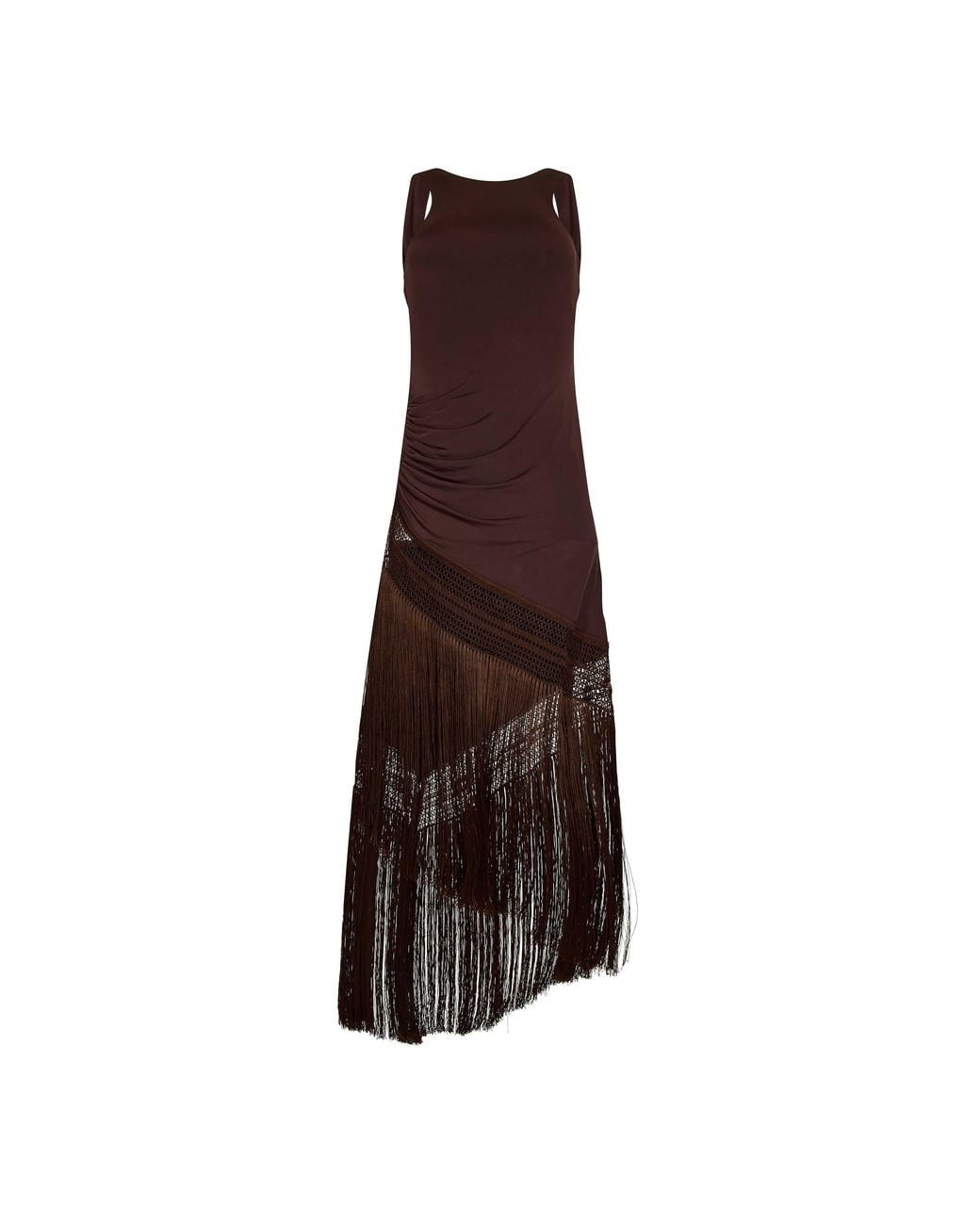 ANDAMANE Brown Marisol Fringe Long Maxi Dress