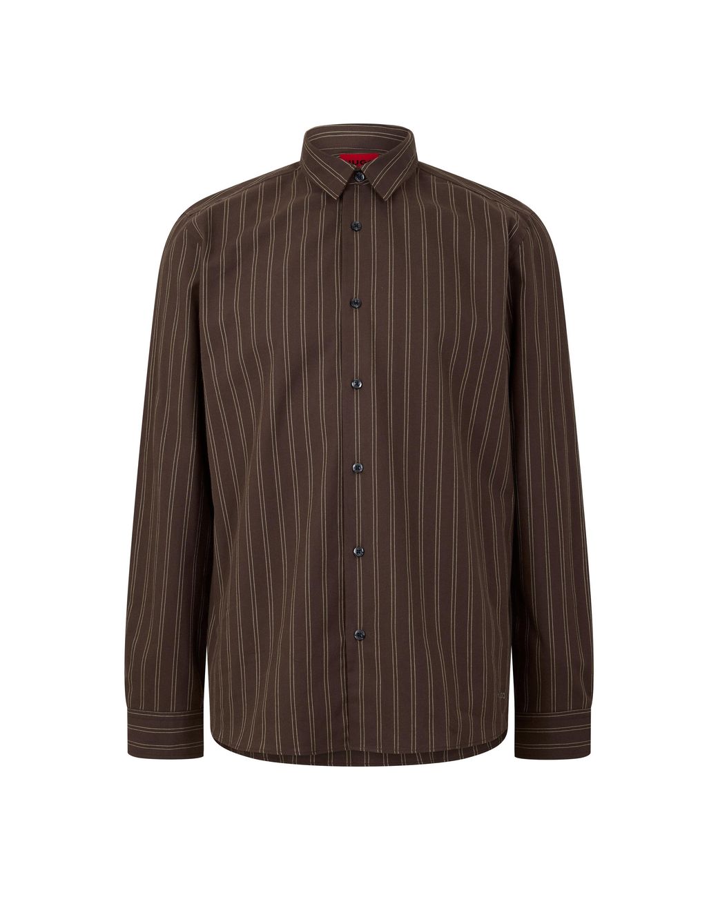 HUGO Brown Emero Striped Long Sleeve Cotton Shirt for men