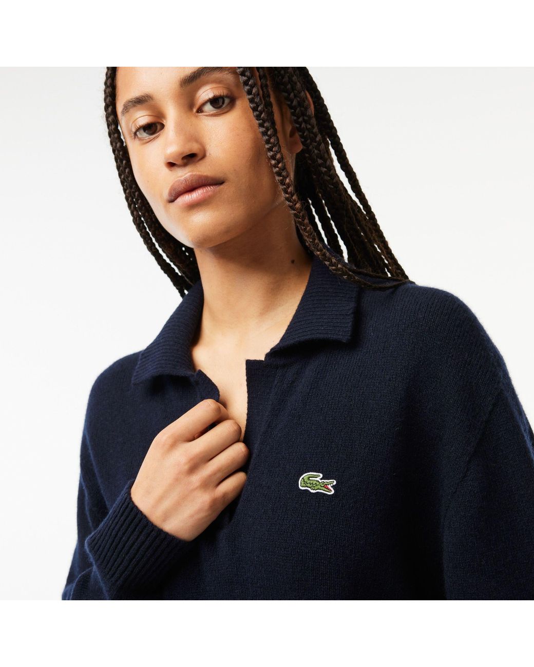 Lacoste Blue Crocodile Logo Collared Neck Long Sleeve Sweater