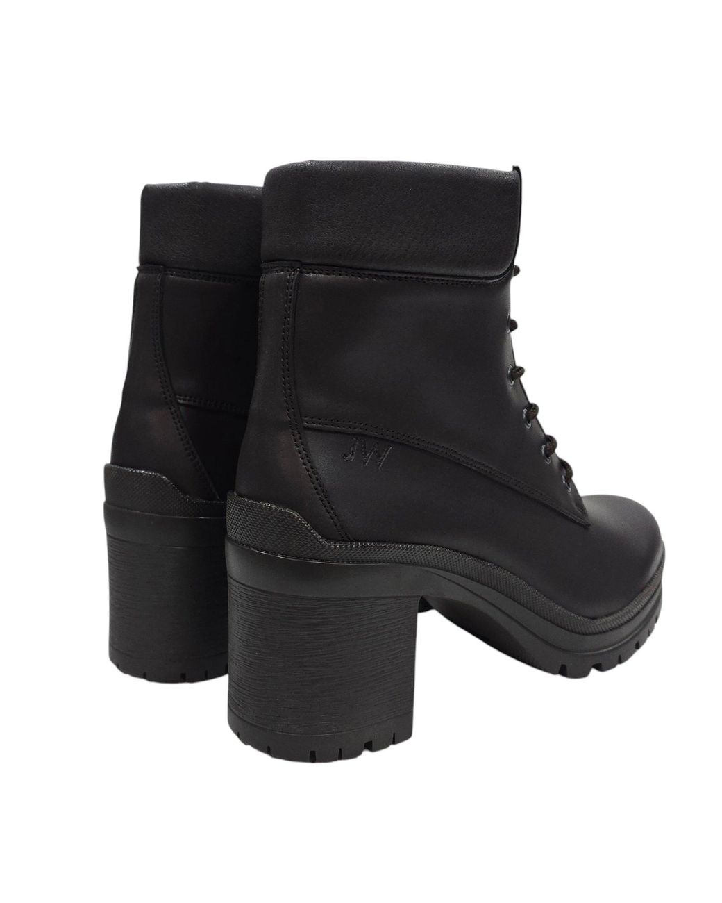 Jack Wills Black Premium Leather Block Heel Lace Up Ankle Boots