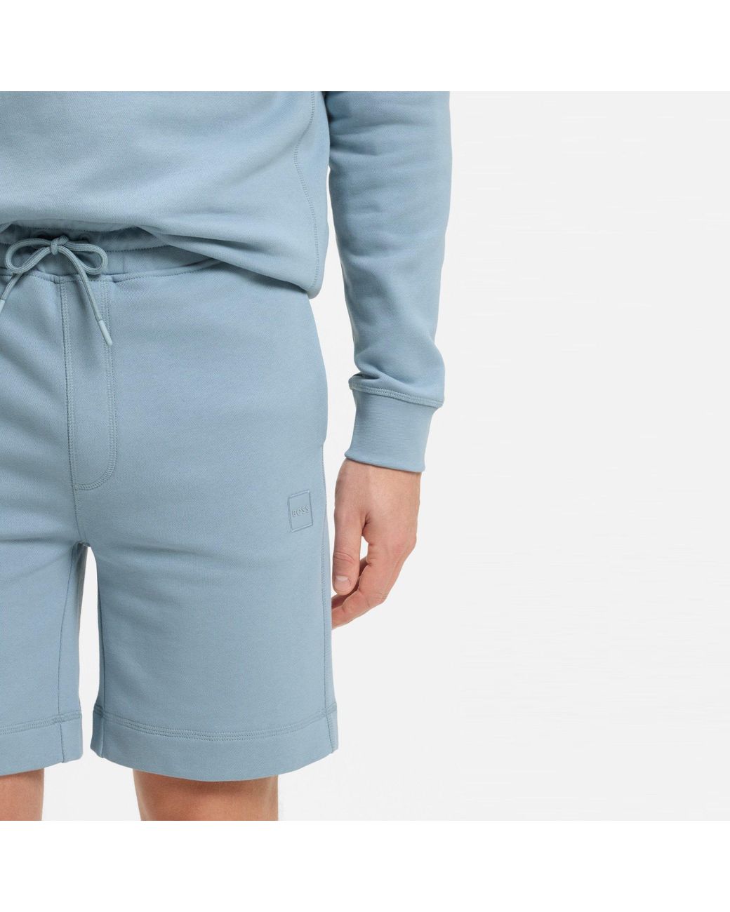 Boss Blue Mid-Length Elasticated Drawstring Fleece Shorts for men