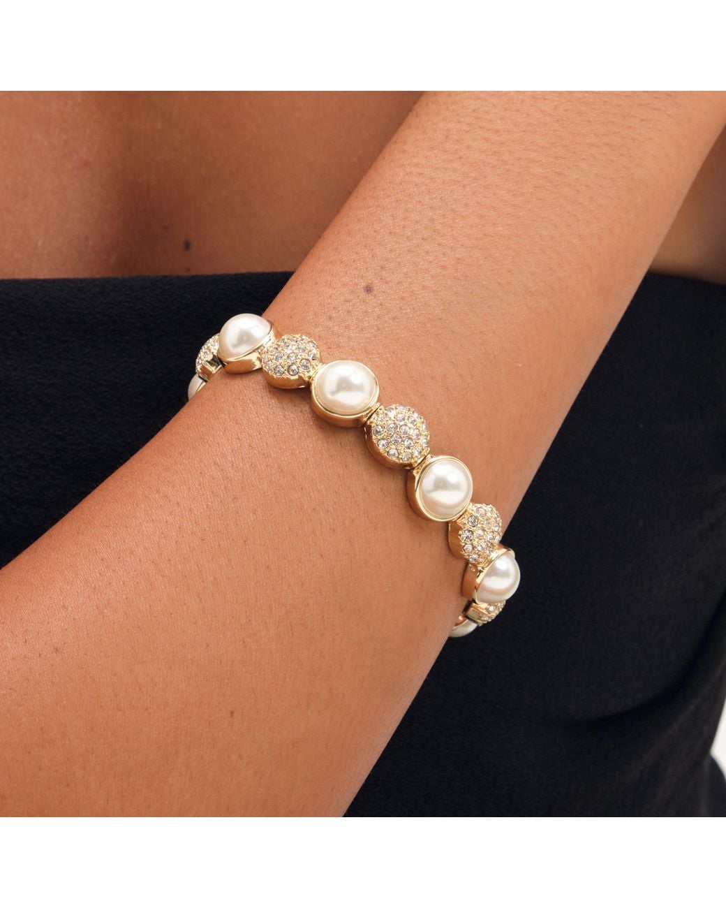 Jon Richard Metallic Plated Pearl And Pave Stretch Bracelet