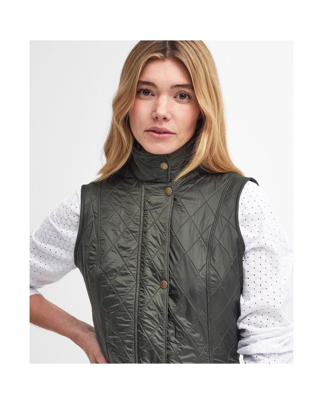 Barbour Gray Wray Diamond Quilted Fleece Lined Sleeveless Gilet