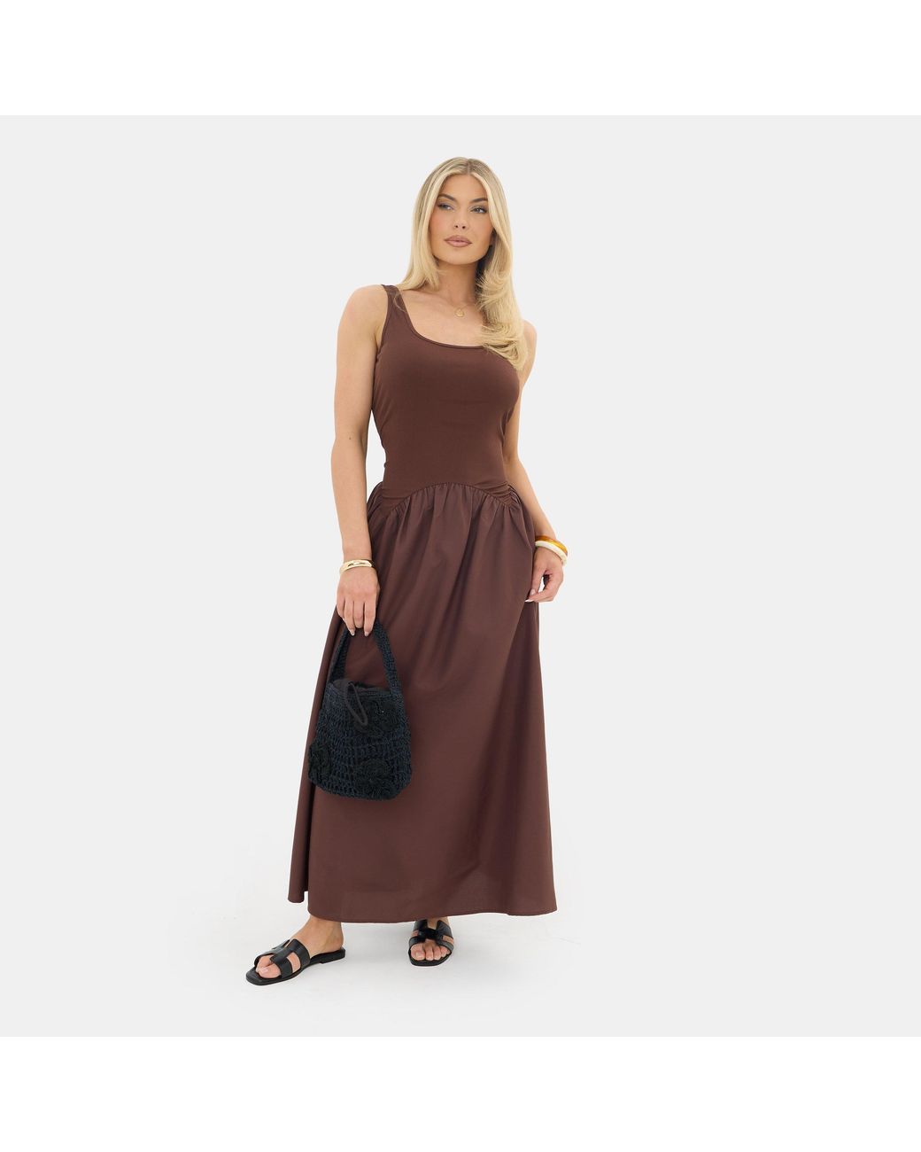 I Saw It First Brown Jersey Woven Maxi Dress