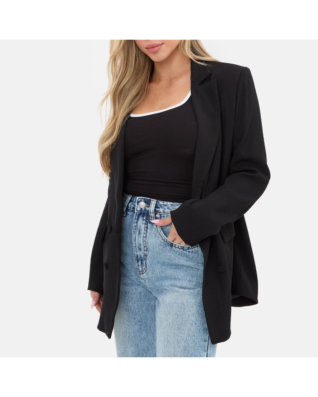 I Saw It First Black Soft Woven Long Sleeve Blazer