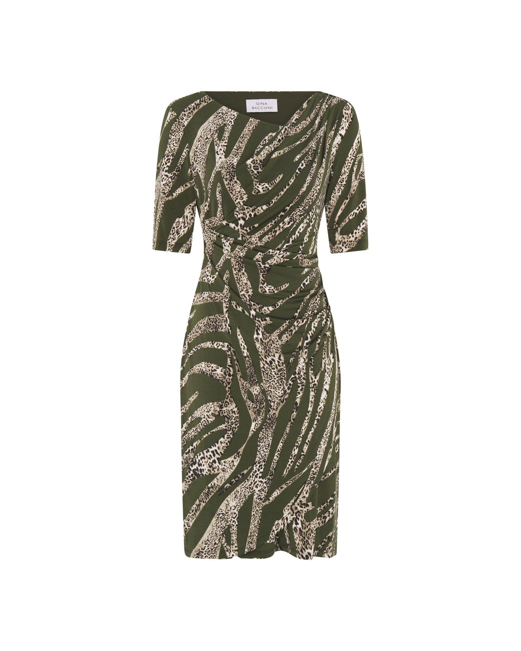 Gina Bacconi Green Hettie Animal Print Jersey Dress
