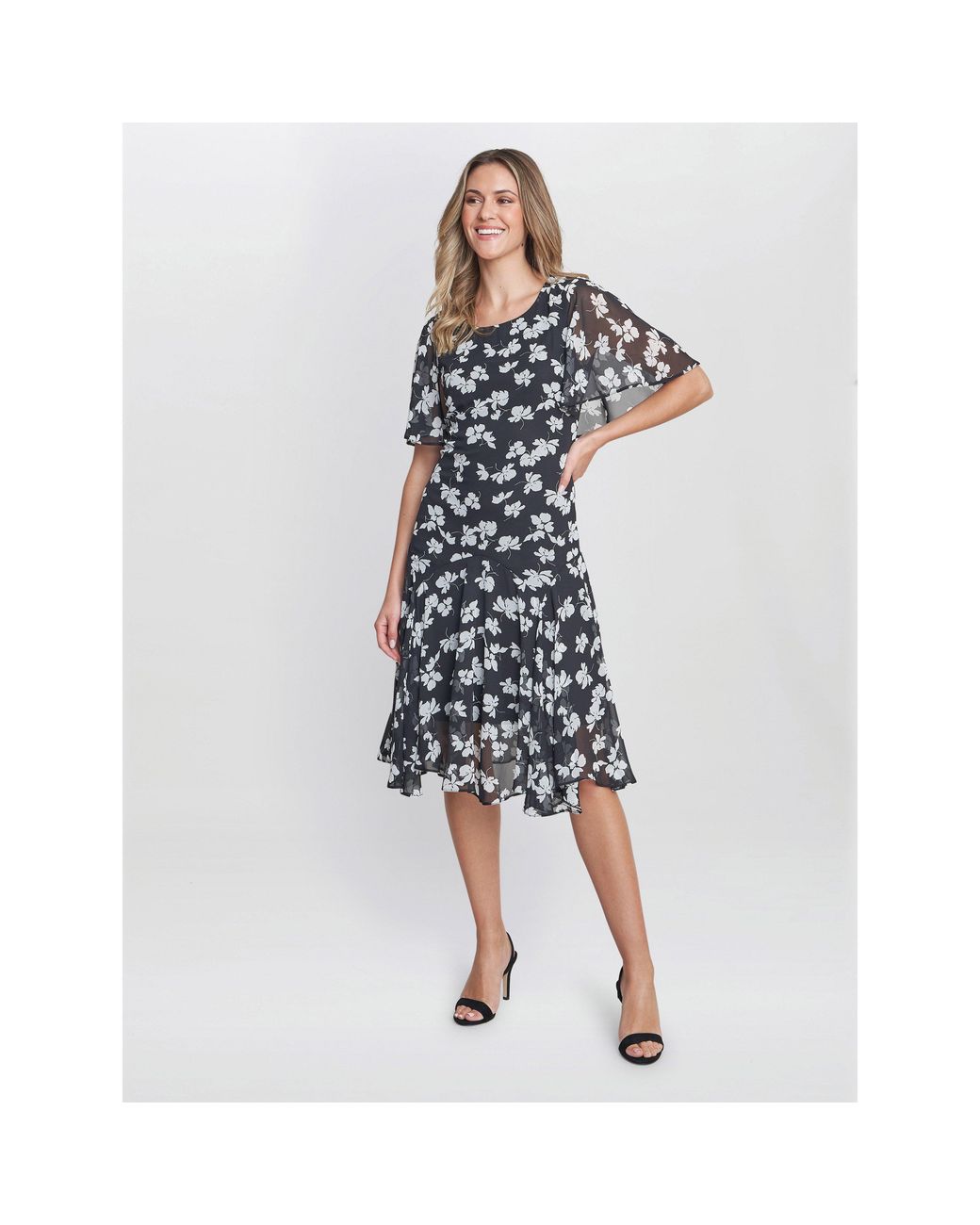 Gina Bacconi Blue Annette Chiffon Jersey Dress