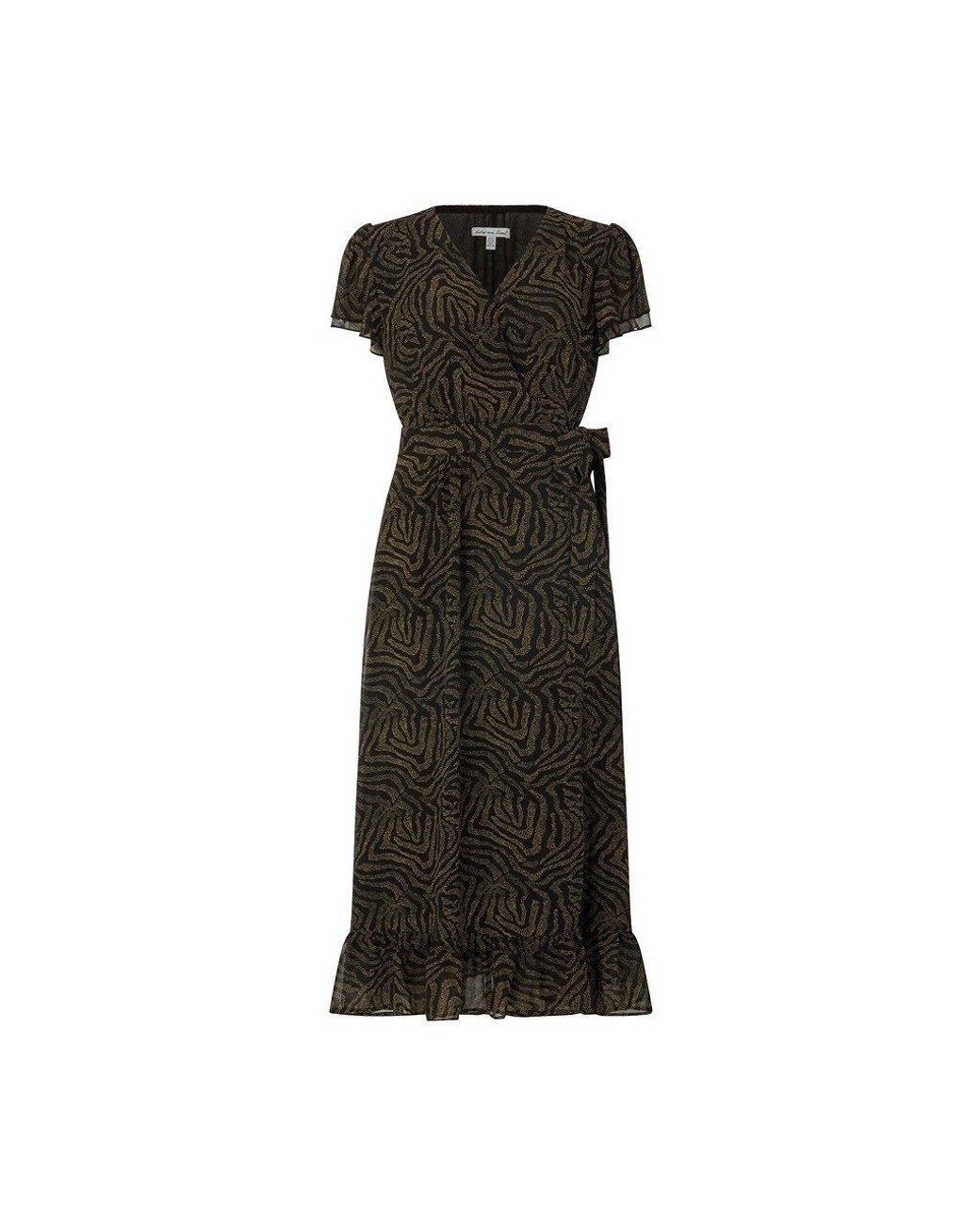 Lily and Lionel Black Devina Ruffle Detail Zebra Print Maxi Dress
