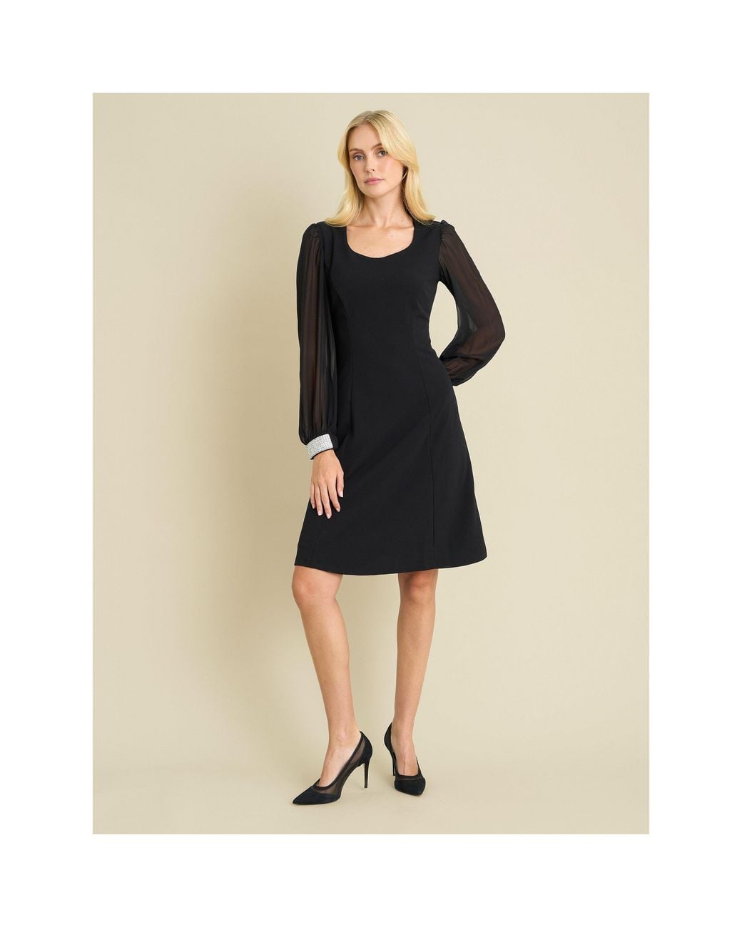 Gina Bacconi Black Trisha Dress With Sheer Baloon Sleeves