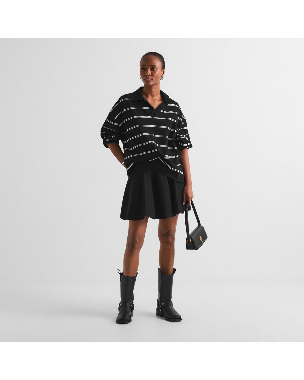 AMI Black Godet Viscose Mini Skirt