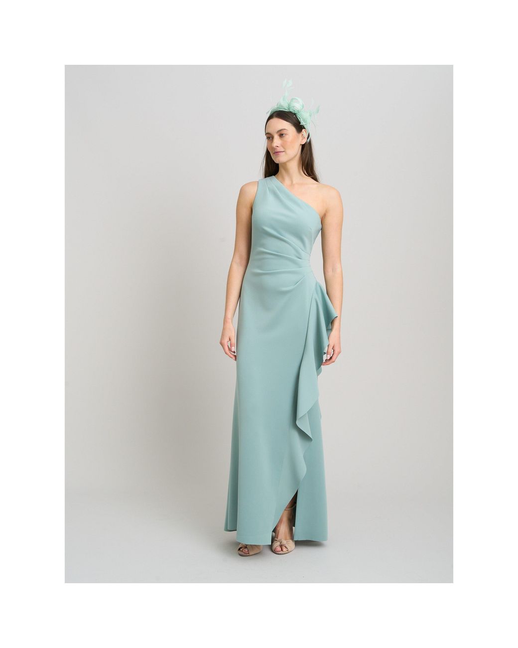 Gina Bacconi Blue Darby One Shoulder Frill Dress