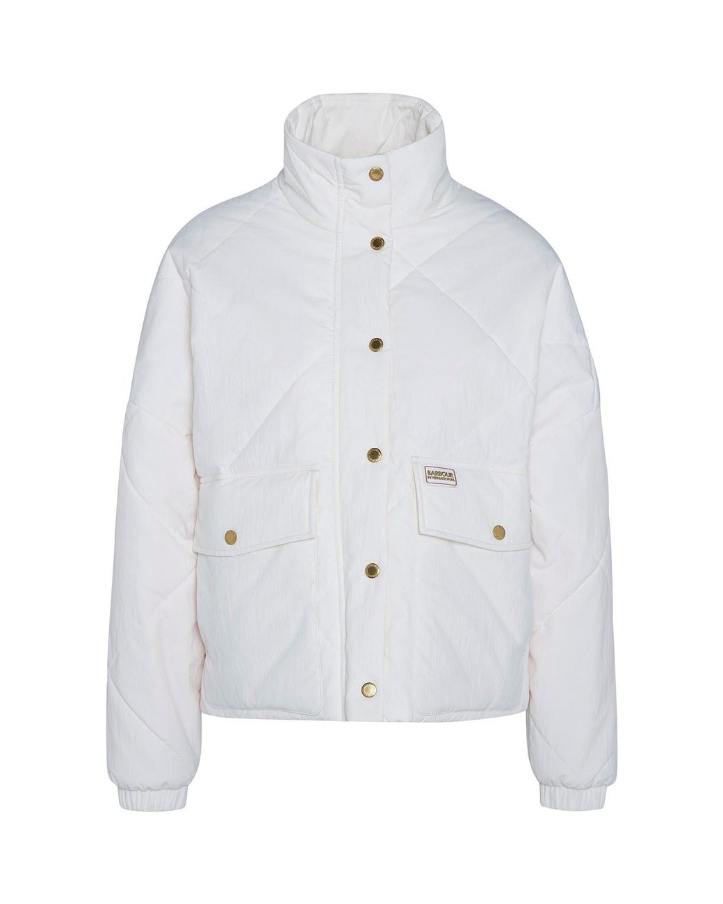 Barbour White Zola Long Sleeve Stand Collar Quilted Jacket