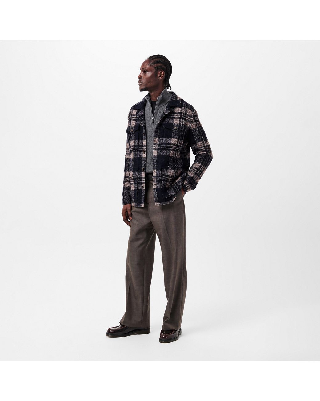 Pal Zileri Black Check Tailored Fit Overshirt for men