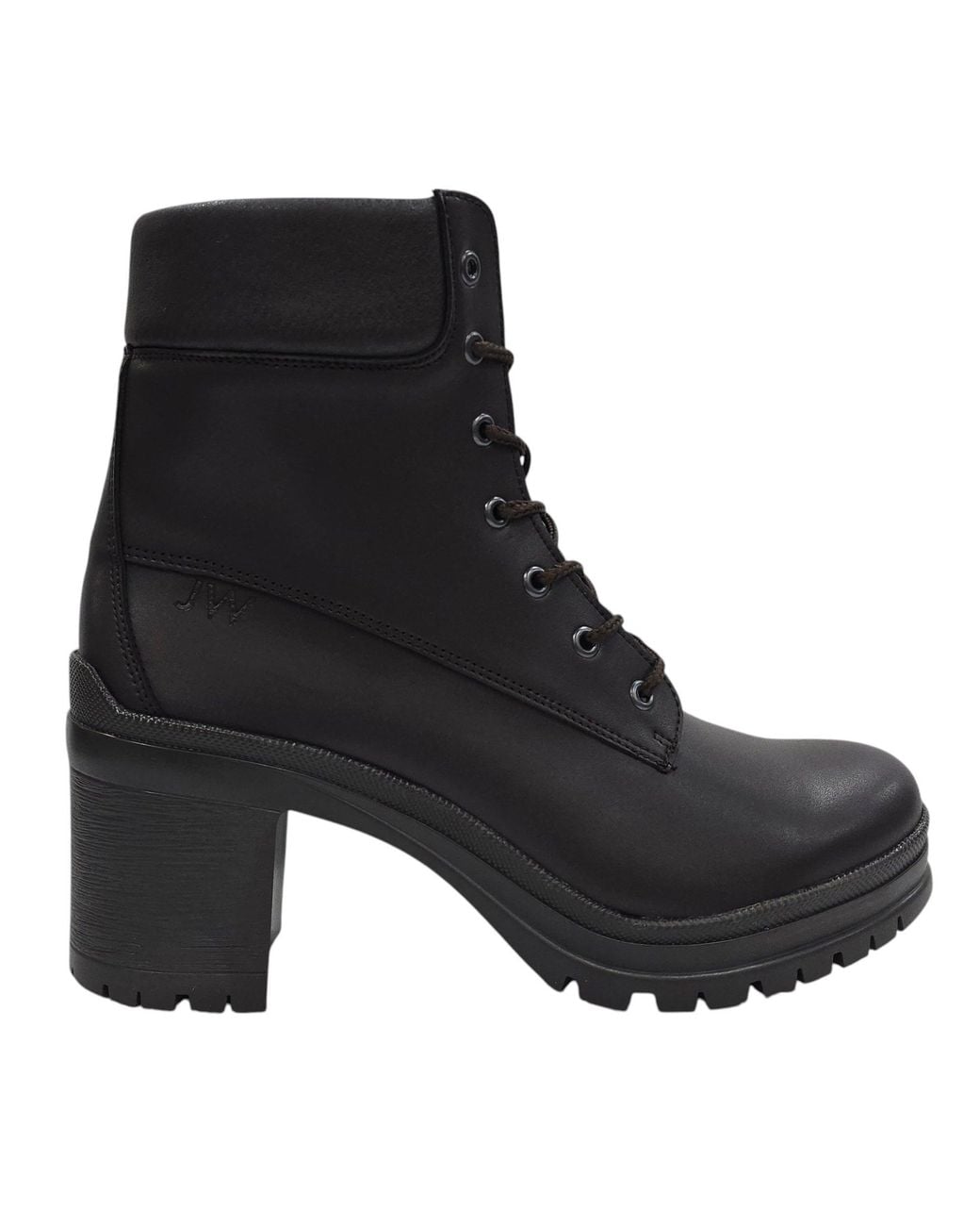 Jack Wills Black Premium Leather Block Heel Lace Up Ankle Boots