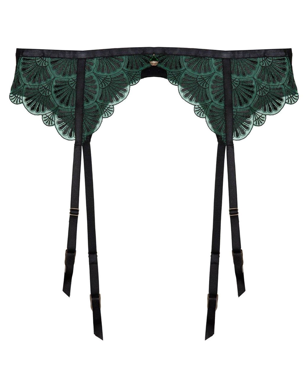 Playful Promises Black Mia & Jade Deco Embroidery Suspender Belt