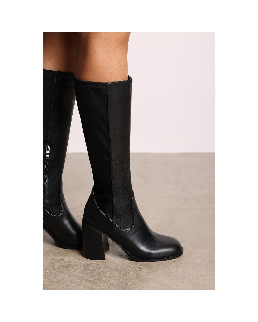 Where's That From Multicolor Where's Knee High Stretch Boots With Block Heel Zip