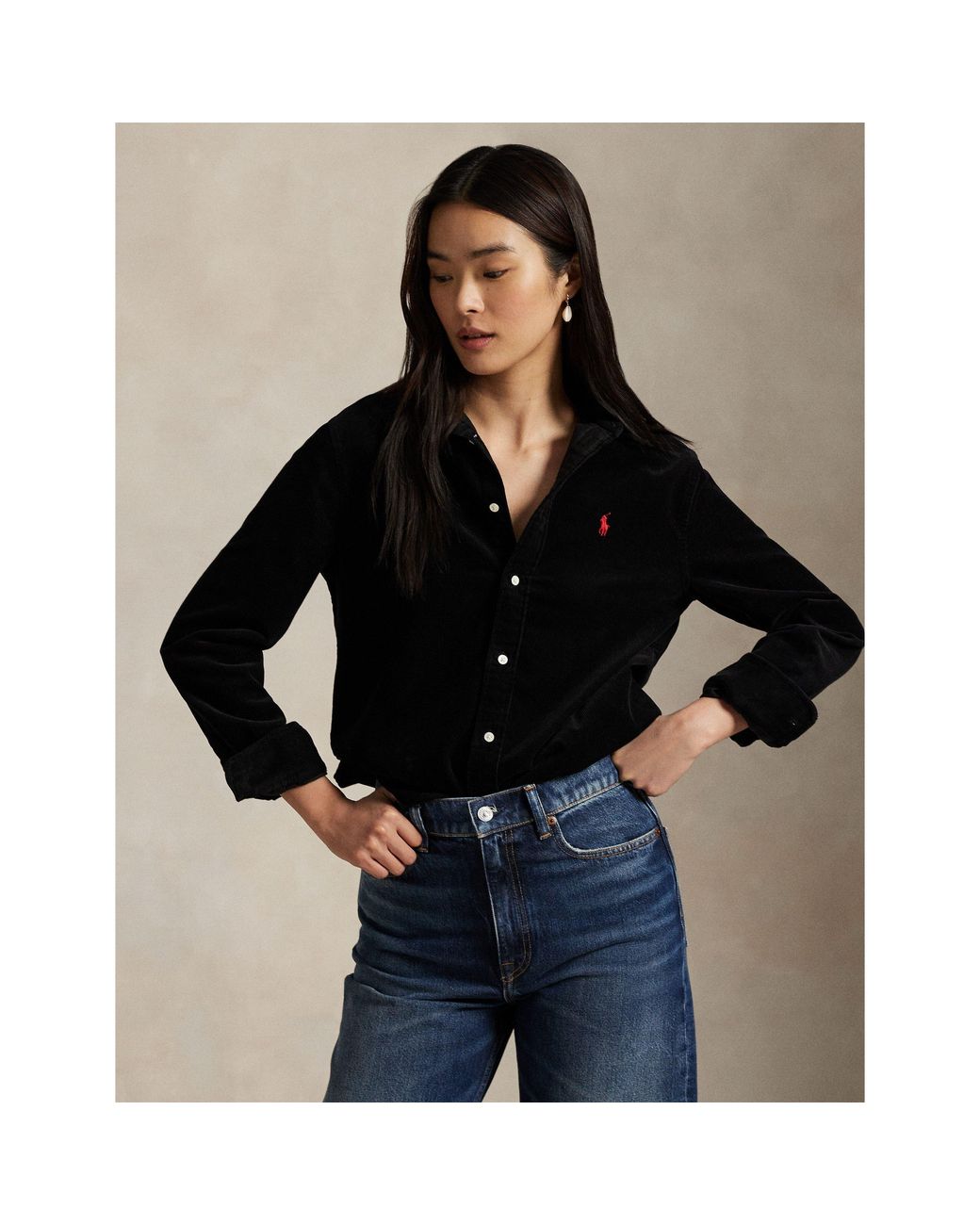 Polo Ralph Lauren Black Cord Long-Sleeve Plain Shirt