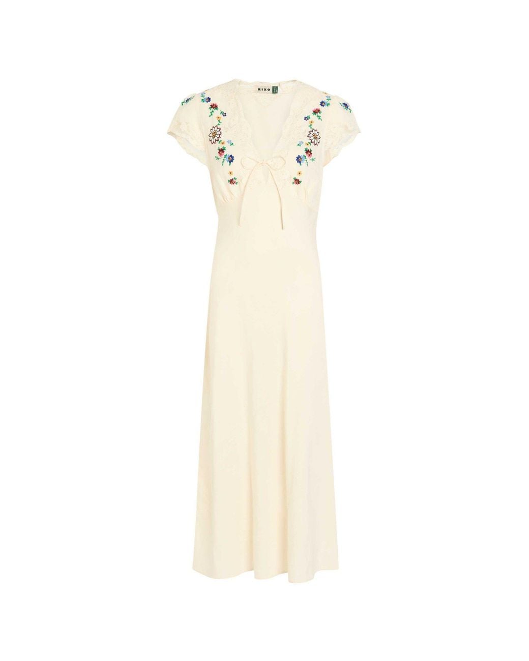 Rixo Natural Amari Embroidered Maxi Dress