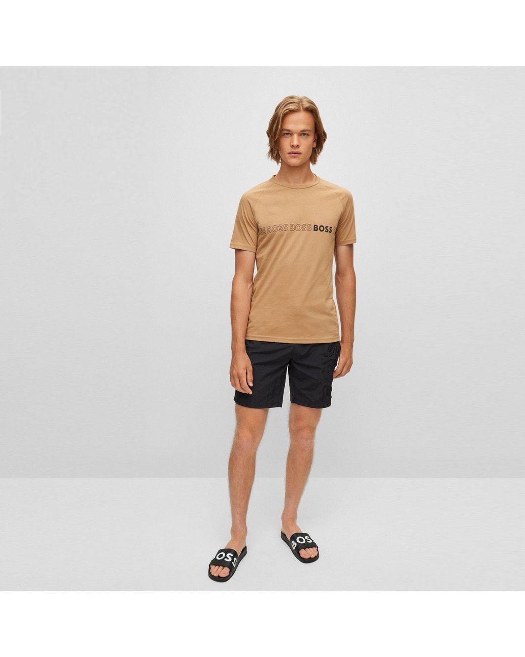 Boss Black Bay Logo Sliders, Branding Strap Sandals for men