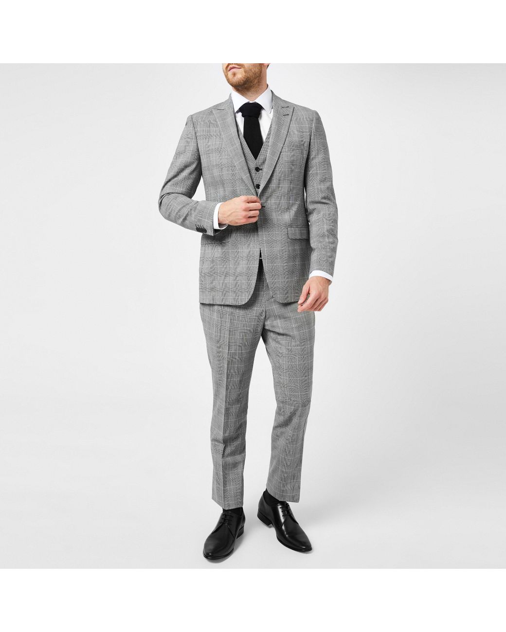 Without Prejudice Gray Perrin Slim Fit Check Waistcoat for men