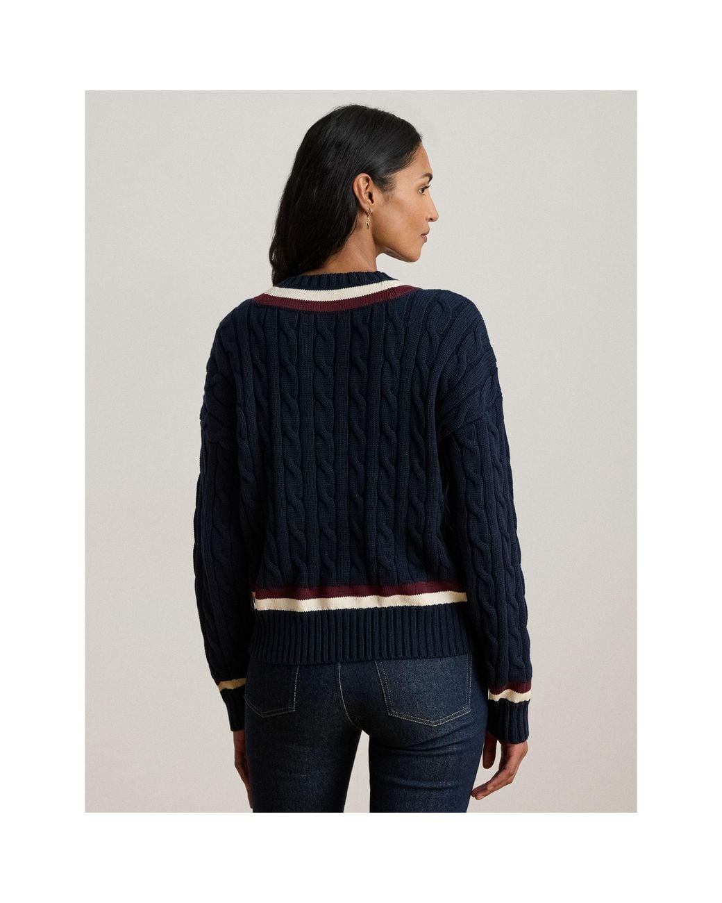 Ralph Lauren Blue Real Leather Knitted Crew Neck Jumper
