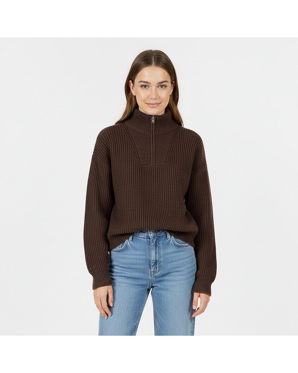 Jack Wills Brown High Neck Zip Knitted Jumper