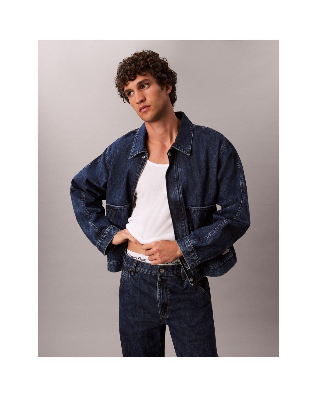 Calvin Klein Blue Button Front Tailored Fit Denim Jacket for men