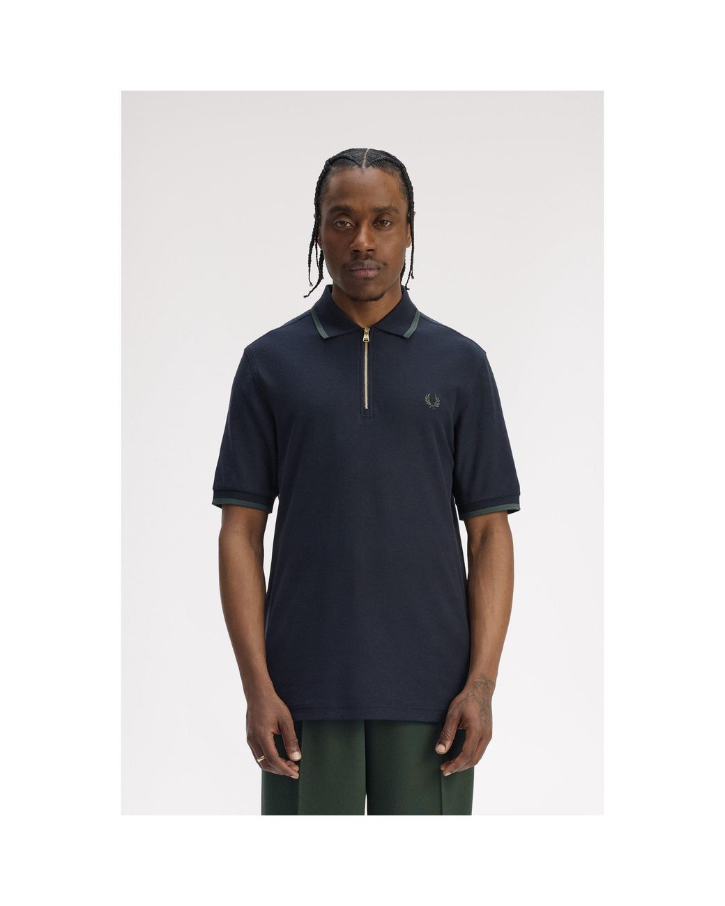 Fred Perry Blue Crepe Zipped Short-Sleeve Polo Shirt for men