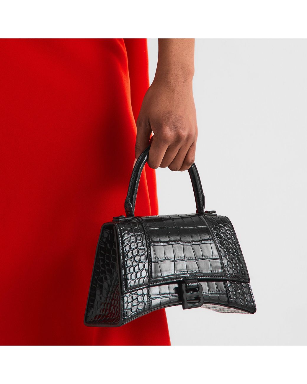 Balenciaga Black Hourglass Small Crocodile Handbag
