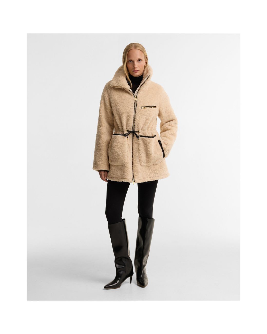 Barbour Natural Kemora Full-Zip Funnel-Neck Sherpa Jacket