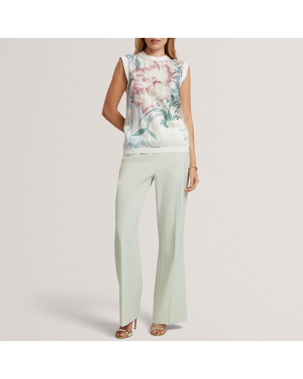 Ted Baker Blue Floral Printed Front Knit Tank Top