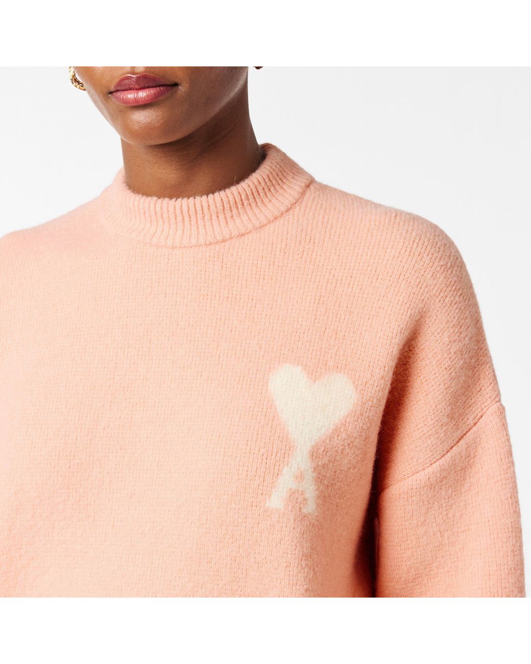 AMI Pink Nuage Soft Knit Relaxed Fit Crew Neck Jumper