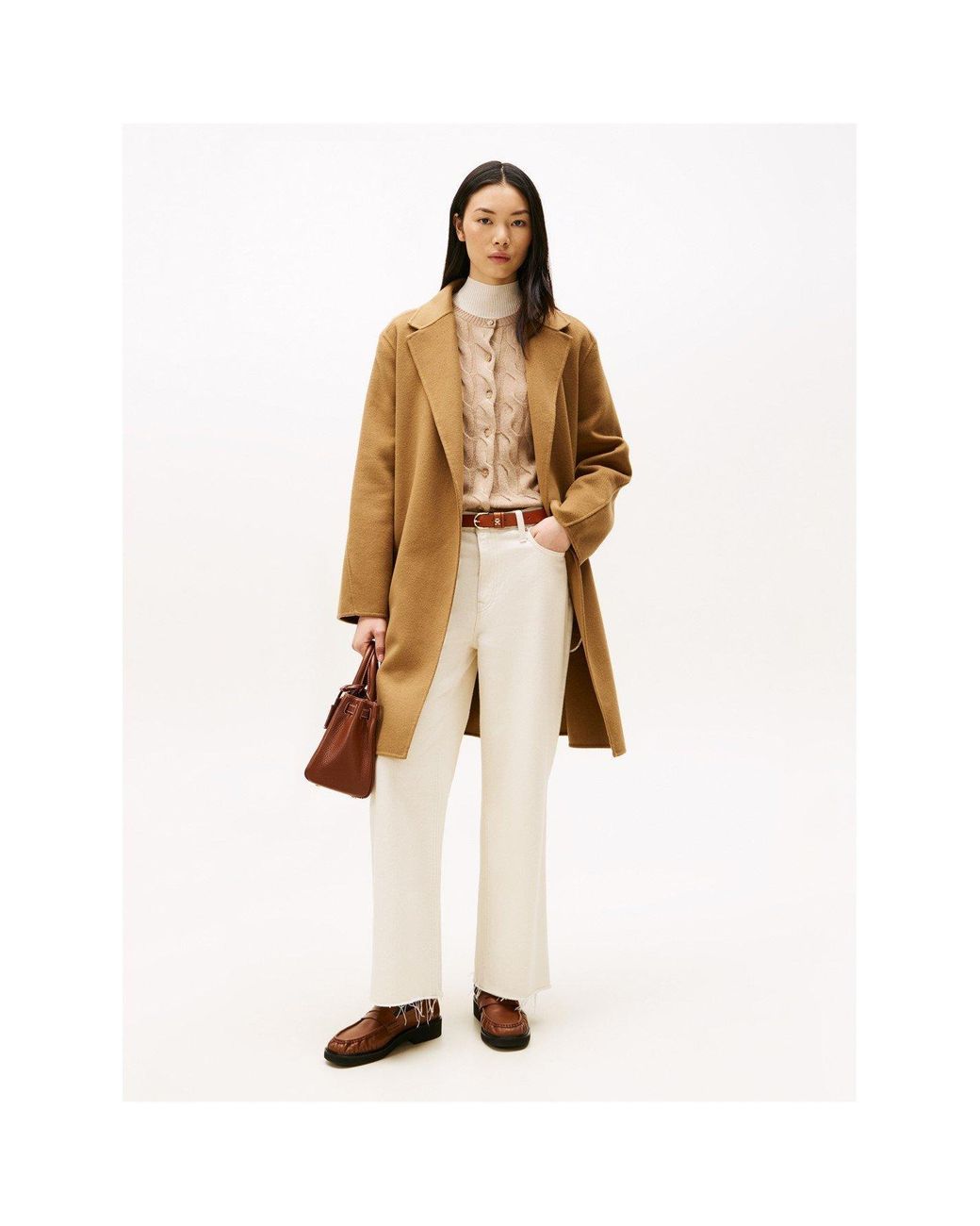 Tommy Hilfiger Natural Belted Double-Breasted Tailored Fit Overcoat