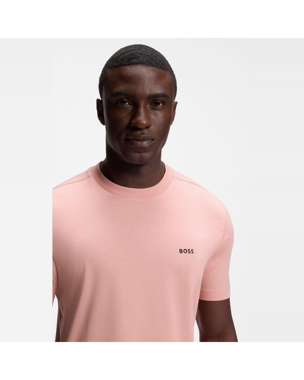 Boss Pink T-Shirt With Logo Design Stretch Cotton for men