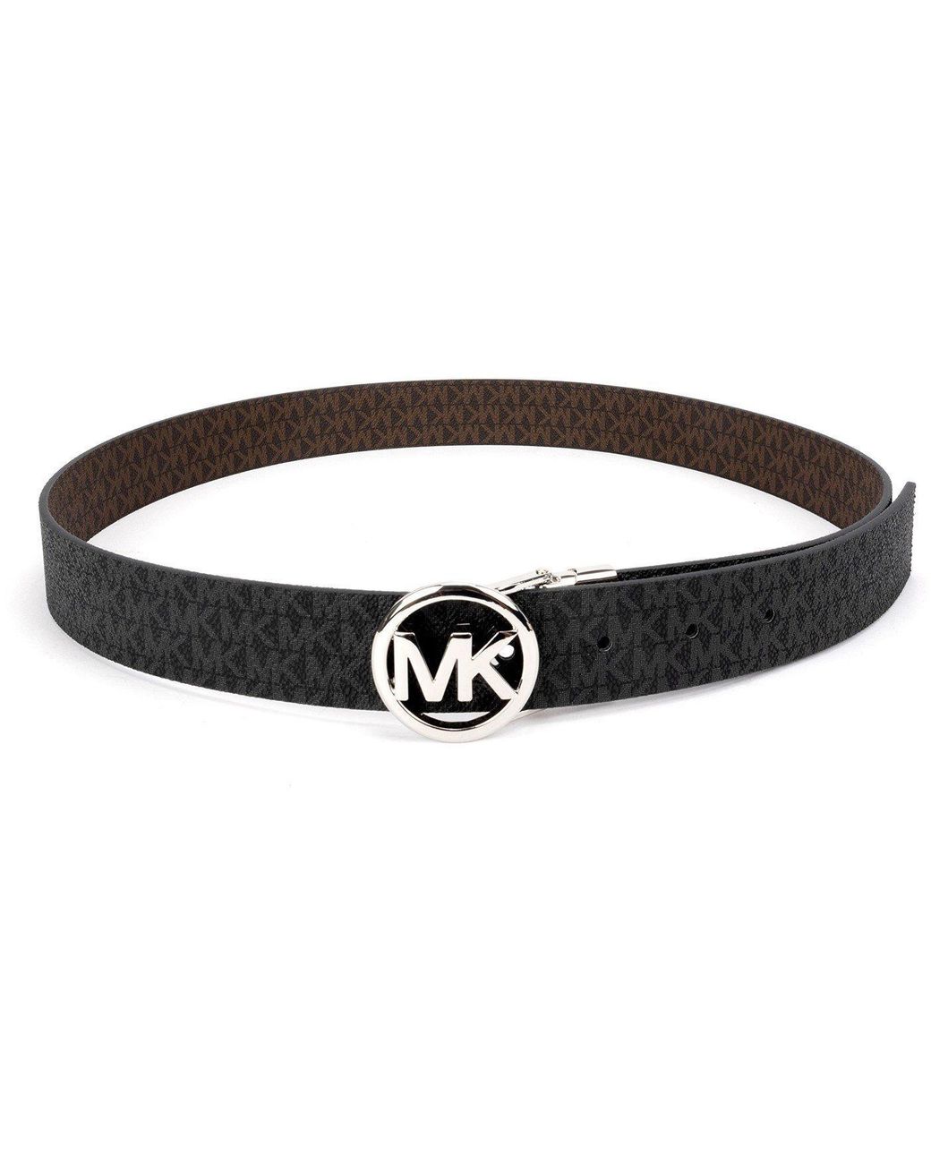 MICHAEL Michael Kors Black Reversible Mk Logo Leather Belt