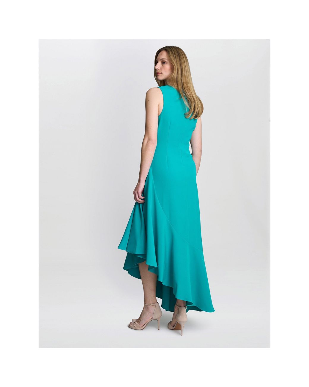 Gina Bacconi Blue Paige Asymmetric Frill Hem Dress