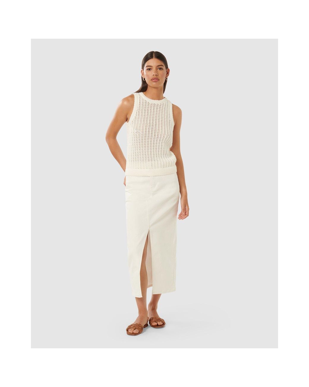 Forever New White Bailee Crochet Look Racer Top