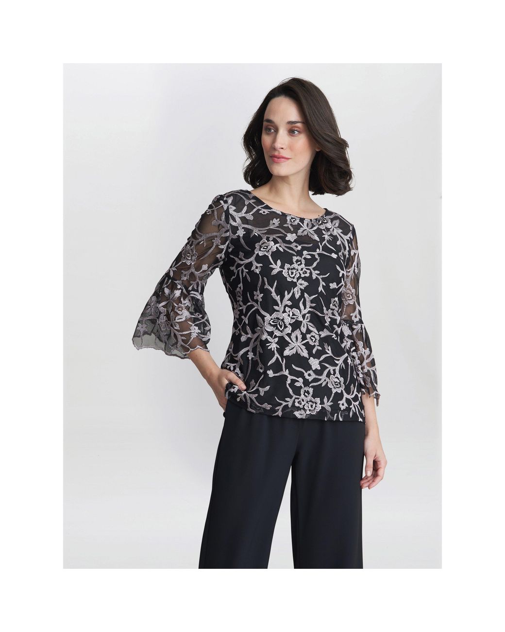 Gina Bacconi Black Brianna Embroidered Blouse