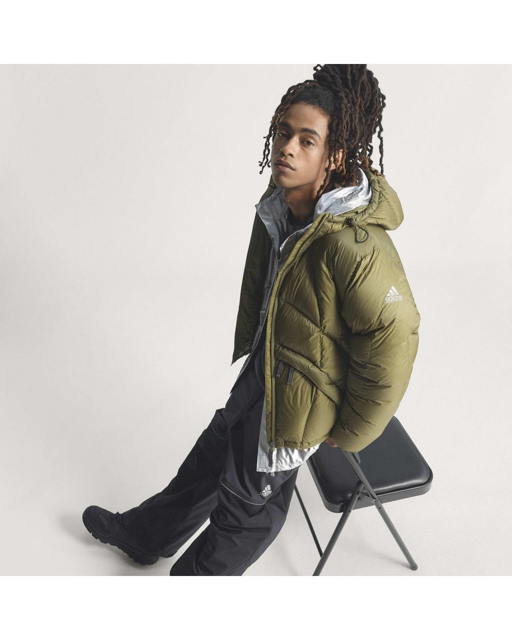 Adidas Green Eqt Full-Zip Hooded Short Puffer Jacket for men