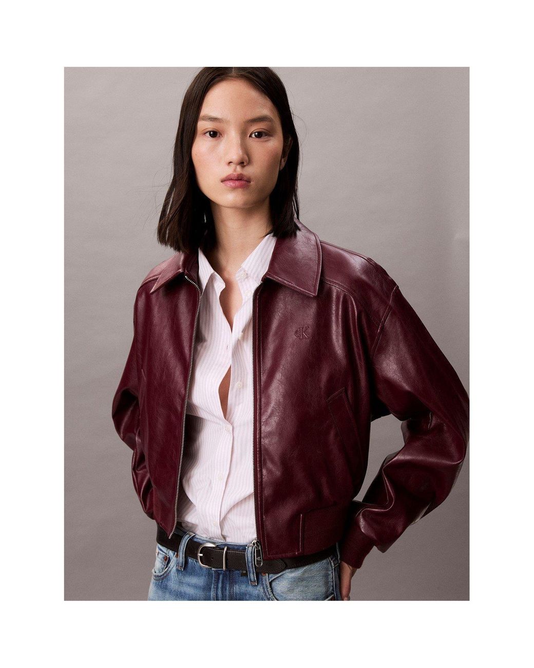 Calvin Klein Brown Cropped Faux Leather Jacket