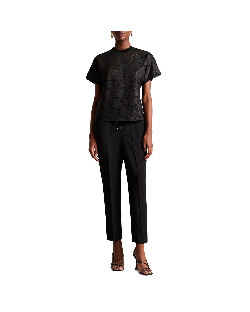 Ted Baker Black Maralo Floral Lace Relaxed T-Shirt