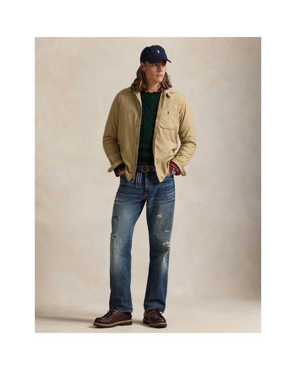 Polo Ralph Lauren Natural Garment Dye Cotton Long Sleeve Full Zip Overshirt for men