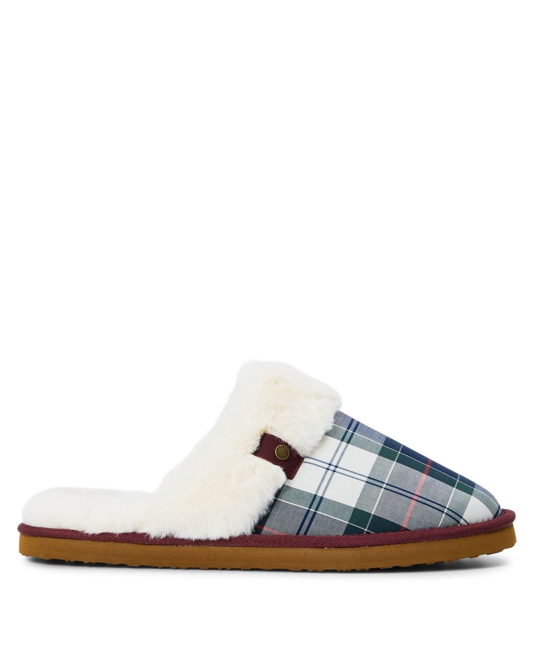 Barbour Blue Claudia T Tartan Faux Fur Mule Slippers