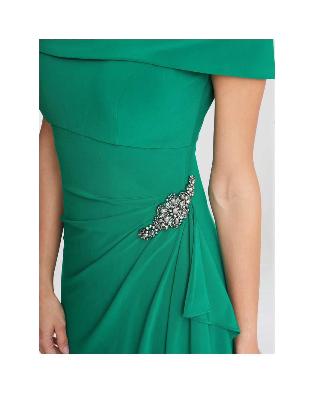 Gina Bacconi Green Jodie Off Shoulder Jersey Dress With Hip Detail