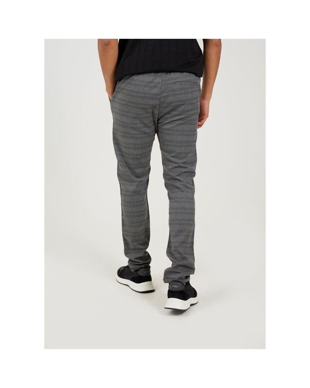 Brave Soul Gray Checked Trouser With Drawstring Waist for men