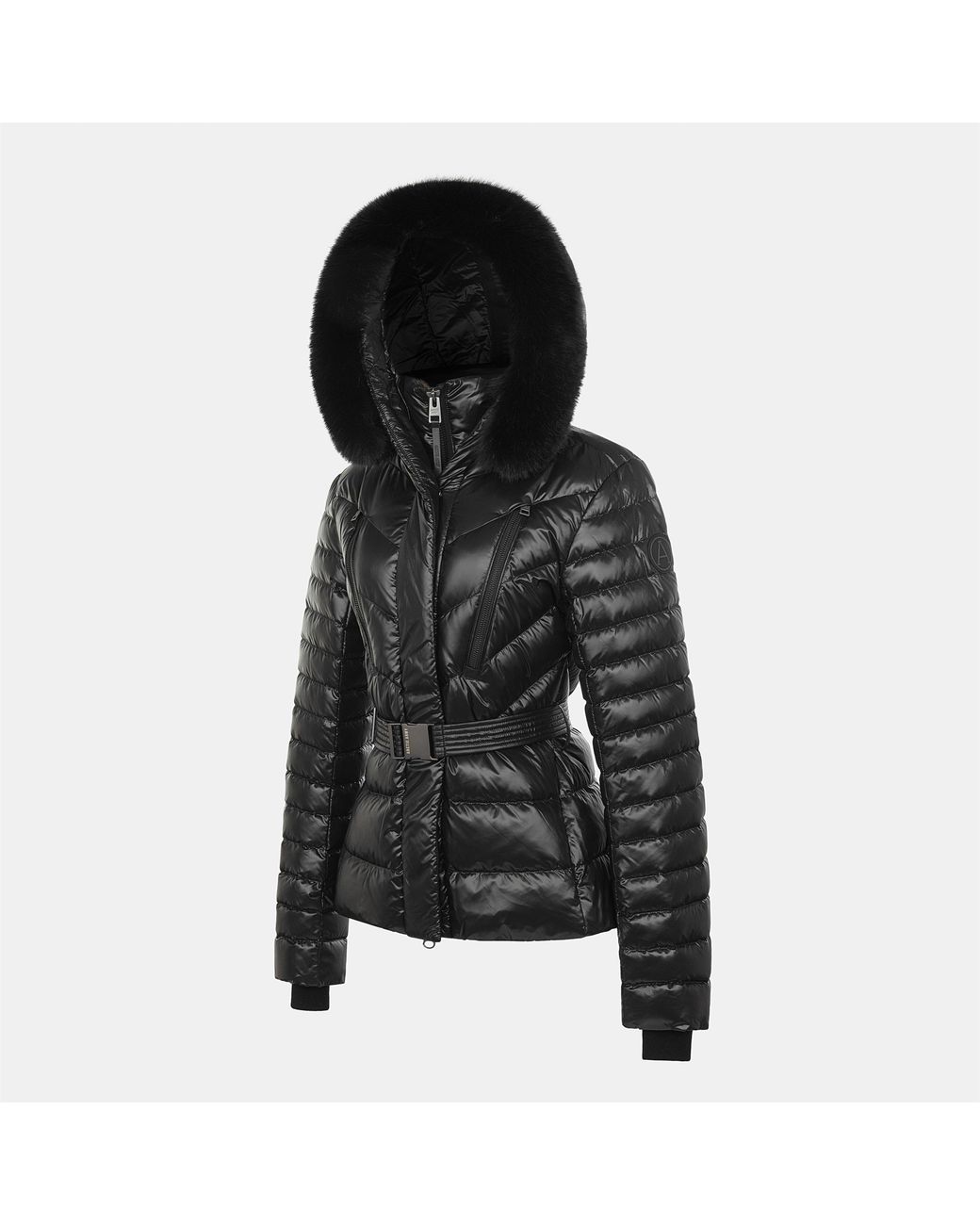 ARCTIC ARMY Black Aurora Belted Hooded Long Sleeve Short Puffer Jacket