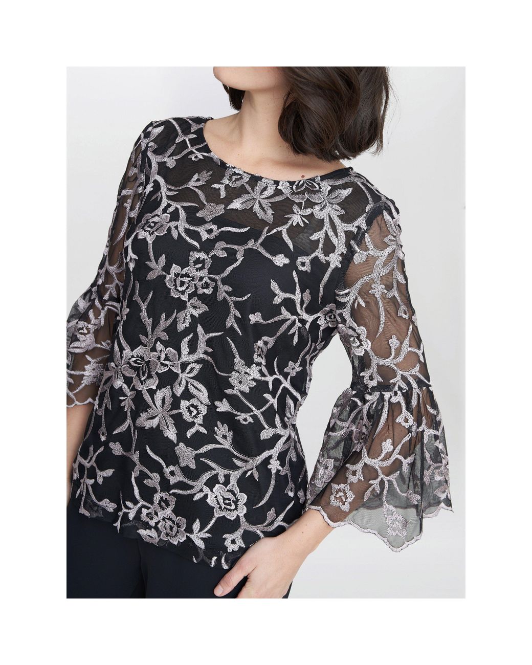 Gina Bacconi Black Brianna Embroidered Blouse