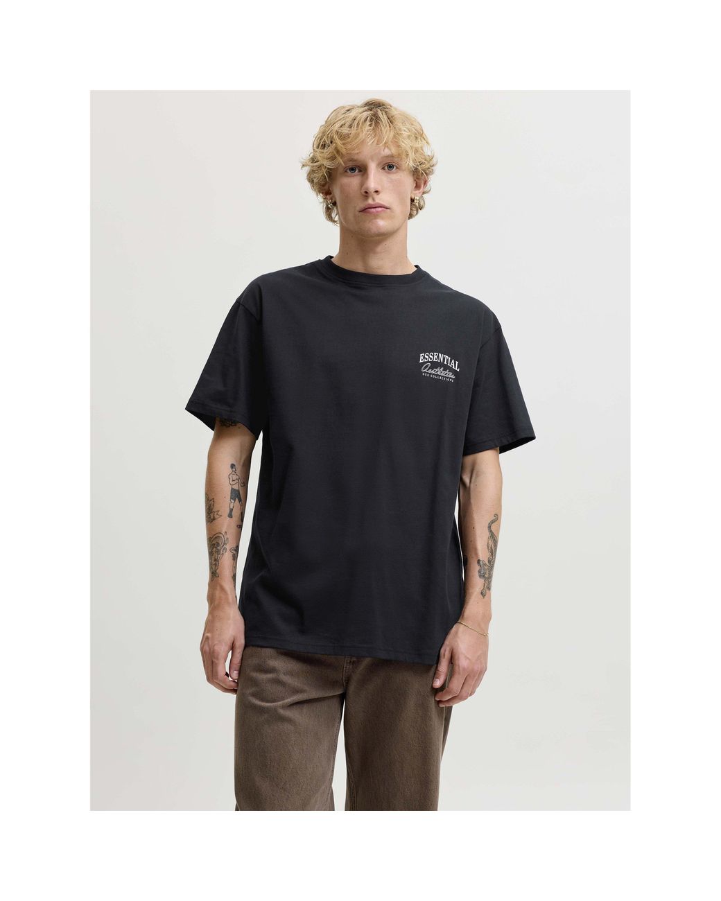Jack & Jones Black Graphic Organic Cotton Short-Sleeve Oversized T-Shirt for men
