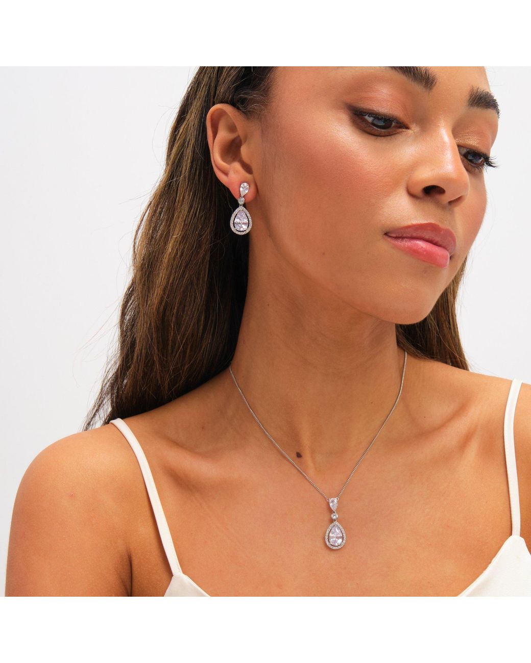 Jon Richard Green Rhodium Plated Cubic Zirconia Pendant Necklace