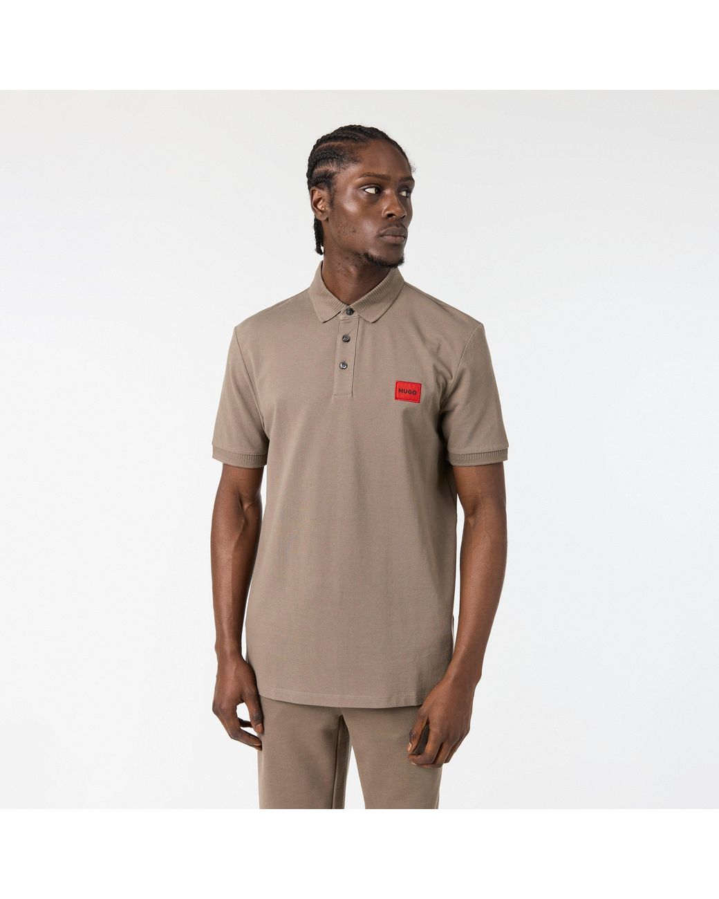 HUGO Brown Deruso Short Sleeve Polo Shirt With Logo Detail And Ribbed Collar for men